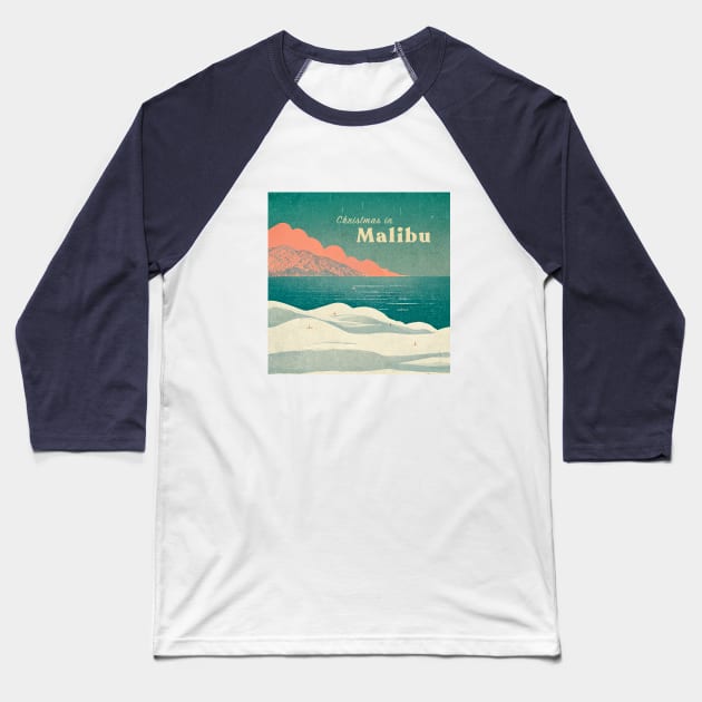 Malibu Christmas Baseball T-Shirt by Retro Travel Design